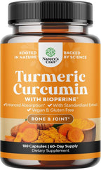 Turmeric Curcumin with Black Pepper Extract - Joint Health Turmeric Supplement with 95% Curcuminoids - Daily Joint Support Supplement with Turmeric and Bioperine for Enhanced Absorption - 180 Count
