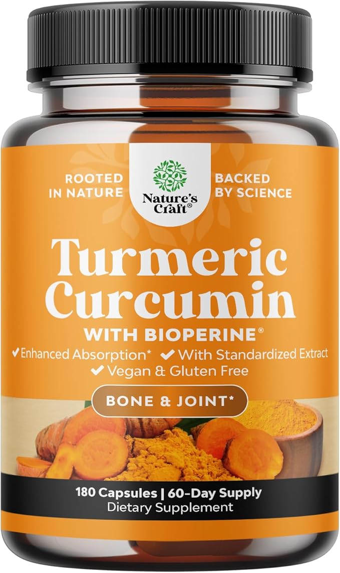 Turmeric Curcumin with Black Pepper Extract - Joint Health Turmeric Supplement with 95% Curcuminoids - Daily Joint Support Supplement with Turmeric and Bioperine for Enhanced Absorption - 180 Count