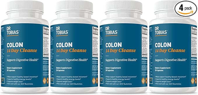 Dr. Tobias Colon Cleanse - Constipation Relief & Gut Health Support for Women & Men | 14 Day Colon Cleanser for a Gentle Colon Detox & Gut Flush - 4 Bottles of 28 Capsules