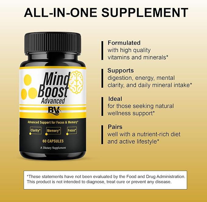 BLUE VIBE Mind Boost Premium Health & Wellness Nootropic Supplement, MindBoost Advanced All Natural Health Management & Overall Wellness Support Supplement Formula Pills (2 Pack - 120 Capsules)