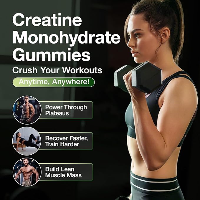 Creatine Gummies for Men & Women - Creatine Monohydrate Gummies 5g, Low Sugar Creatine Supplement for Muscle Builder, Energy Boost & Pre-Workout Supplement, Green Apple Flavor, 160 Gummies (2 Bottles)
