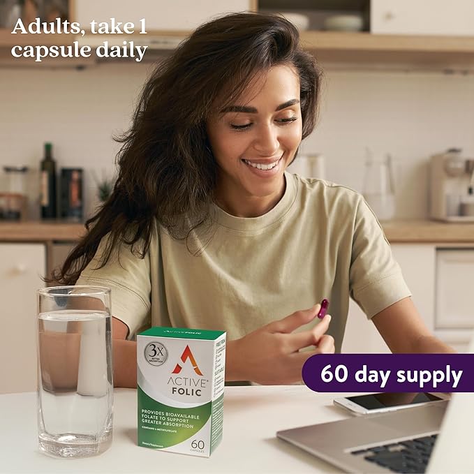 ACTIVEIRON Active Folic 400mcg – L-Methylfolate Folic Acid Supplement – Highly Absorbed, Vegan – Supports Pregnancy, Energy, Tiredness & Fatigue Reduction – 60 Capsules (2-Month Supply)