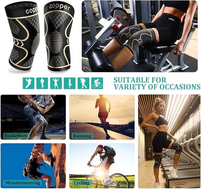 Copper Knee Braces for Women and Men 2 Pack, Knee Compression Sleeve for Knee Pain, Arthritis,ACL, Meniscus Tear, Joint Pain Relief, Knee Support for Running, Working Out, Fitness, Weightlifting-M