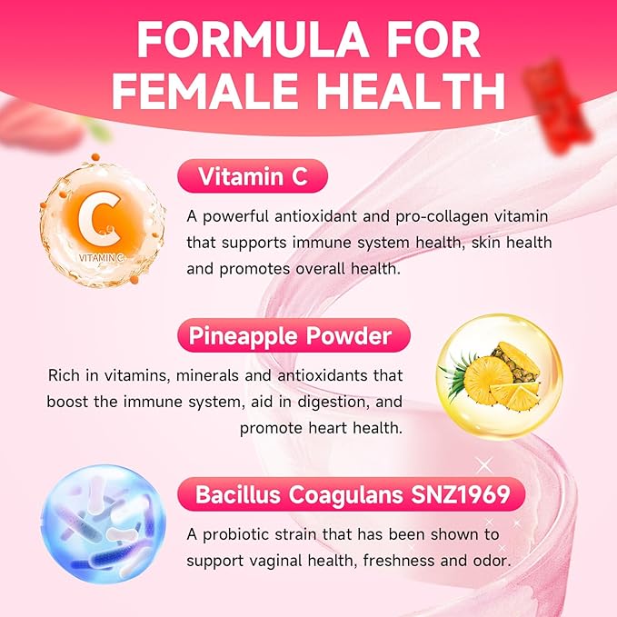 Feminine Balance Gummies for Women, Premium Feminine Balance Gummies Support PH Balance & Vaginal Health, Vegan, Gluten-Free, Strawberry Flavor 60 Gummies