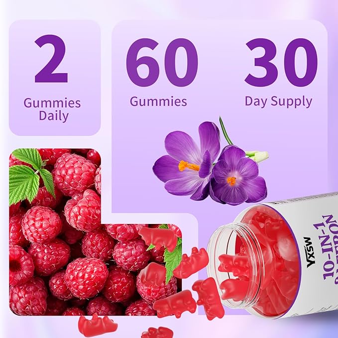 Saffron Gummies, Saffron Supplements for Kids & Adults with Ashwagandha, L-Theanine, Lemon Balm, Vitamin D3, B6, Magnesium & Zinc - Support Focus, Relaxation, Raspberry Flavor, 120 Count