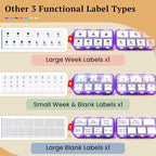 Travel Pill Organizer with Bulk Stickers & Labels - Small & Portable Daily Medicine Pharmacy for Pocket, Bag - 14-Compartment Foldable Supplement Box Holder for Fish Oil Vitamin - Clear Purple
