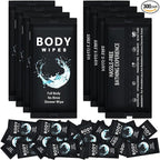 Treela 300 Pcs Large Body Wipes Bulk Deodorant Travel Size for Homeless Care Package Supplies Individually Wrapped Adults Bathing No Rinse Wet Wipes Men Women Hygiene Items(7.09" X 9.84",Black)