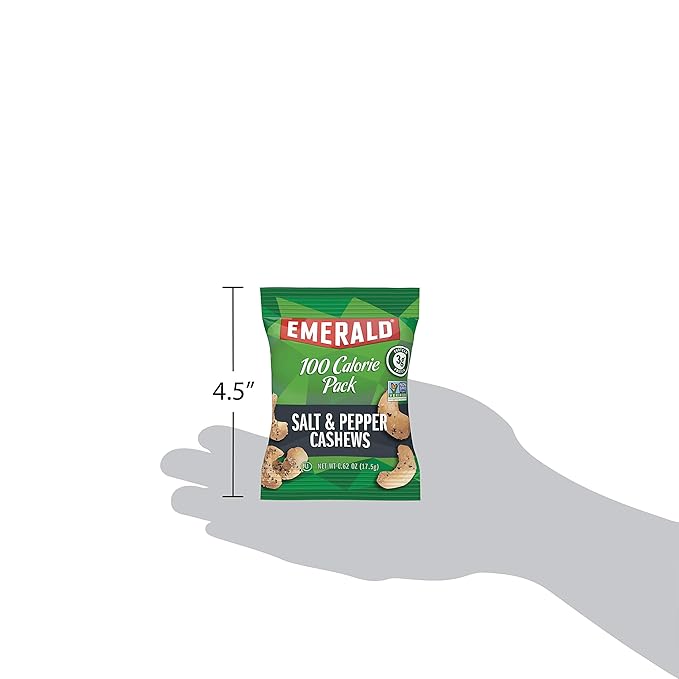 Emerald Nuts, Salt & Pepper Cashews, 100 Calorie Packs, 7 Count, 4.34 Oz (Pack of 4)