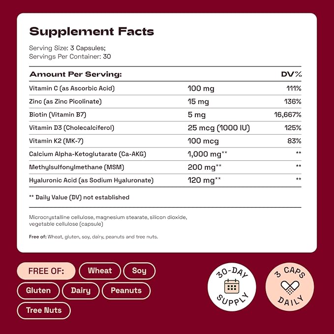 Hair Skin and Nails Vitamins for Women – Biotin Collagen Hair Supplement | Hyaluronic Acid | Calcium AKG | MSM | Vitamin C & Vitamin D3 K2 – Hair Growth Vitamins for Women – 270 Caps (3 Pack)