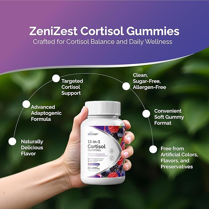 Cortisol Reducer Gummies for Women Men - 13-in-1 Daily Cortisol Detox Manager for Stress Focus Mood & Health Balance Support - Reduce High Cortisol with Ashwagandha Magnesium L-Theanine