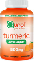 Qunol Zero Sugar Turmeric Gummies, Gummy with 500mg Turmeric Curcumin, Joint Support Supplement, Ultra High Absorption Turmeric Curcumin, Vegetarian, Gluten Free, 90 Count