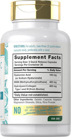 Carlyle Hyaluronic Acid Complex 900 mg | with Collagen and MSM | 90 Capsules | Non-GMO, Gluten Free Supplement