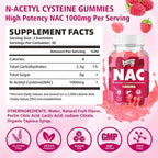 NAC Gummies Sugar-Free, N-Acetyl Cysteine NAC Supplement 1000mg for Antioxidants, Immune Support, Non-GMO, Gluten-Free, Vegan – Raspberry Flavor, 60 Gummies