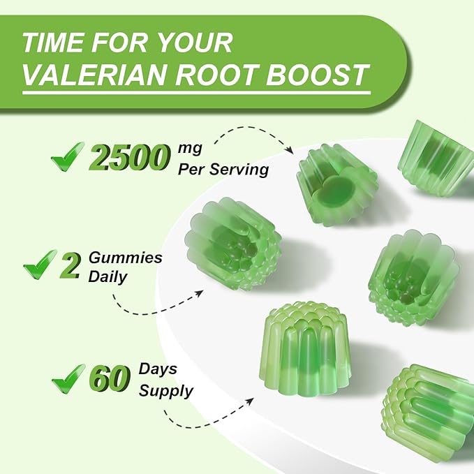 2 Pack Organic Valerian Root Gummies, Herbal Supplements for Calm & Relaxation, Natural Sleep Support for Adults & Kids, Melatonin Free, Vegan, Non-GMO, Gluten Free, Apple Flavor, 120 Count
