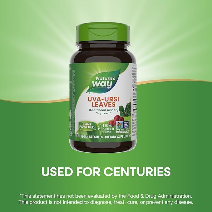 Nature's Way Uva Ursi Leaves, Traditional Urinary Support*, 1,110 mg per 3-Capsule Serving, Non-GMO Project Verified, Herbal Dietary Supplement, 100 Vegan Capsules (Packaging May Vary) - 2 Pack