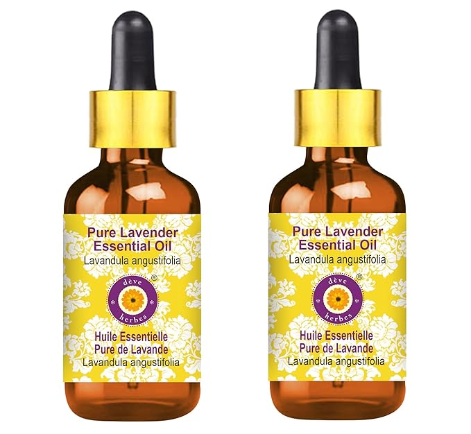 Deve Herbes Pure Lavender Essential Oil (Lavandula angustifolia) with Glass Dropper Steam Distilled (Pack of Two) 100ml X 2 (6.76 oz)