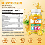 2 Pack Iron Gummies with Multivitamin for Adults & Kids – Packed with Vitamin B6, B12, C, Zinc, and Folate – for Blood Health & Energy Boost – Pineapple Flavor, Vegan-Friendly, 120 Gummies