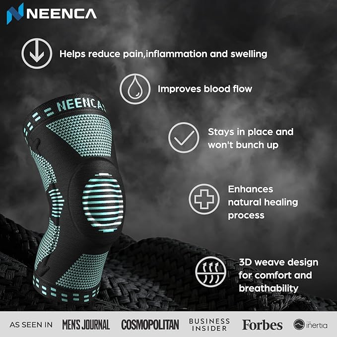NEENCA Professional Knee Brace for Pain Relief, Medical Knee Support with Patella Pad & Side Stabilizers, Compression Knee Sleeve for Meniscus Tear, ACL, Joint Pain, Runner, Workout (Emerald, Large)