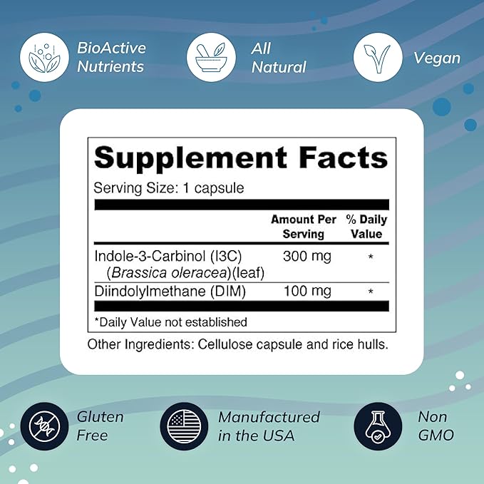 Wellness Resources I3C + DIM for Healthy Estrogen Metabolism, Detoxification (60 Capsules) - 300mg I3C + 100mg DIM - Vegan, Gluten-Free