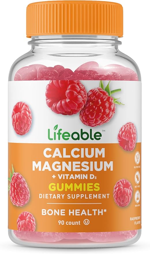 Lifeable Calcium Magnesium and Vitamin D Gummies | Great Tasting Calcium Magnesium Supplement | for Bone Health | Calcium Gummies for Adults | 90 Gummies