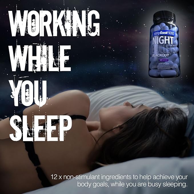 stripfast5000 Weight Management Support + Relaxation Capsules, Stimulant-Free for Women & Men, Night Bullets Blackout