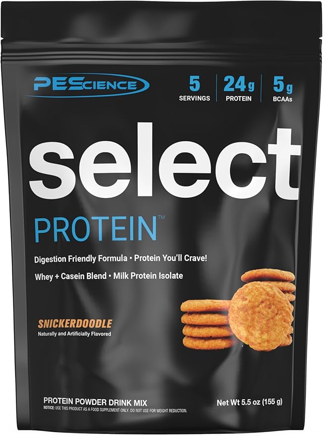 PEScience Select Protein Powder, Whey and Casein Blend, Lean Protein Powder for Women and Men, Low Calorie, Low Carb, Keto Friendly, Gluten Free, Snickerdoodle - 5 Servings