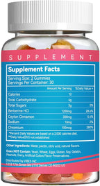 Berberine Gummies with Ceylon Cinnamon,1200mg Berberine HCI Supplement for Metabolism and Energy Support, Vegan, Gelatin-Free - 60 Count