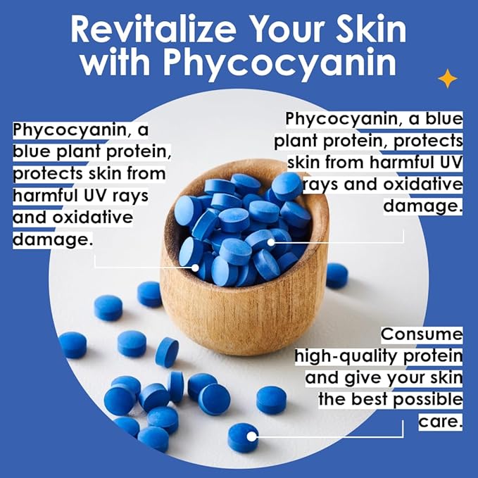 Earthrise PHYCONA - Skin Hydration Tablets with Spirulina Blue, 330mg Tablets (150 Count), Gluten Free, Keto Friendly, Non-GMO, 1-Month Supply