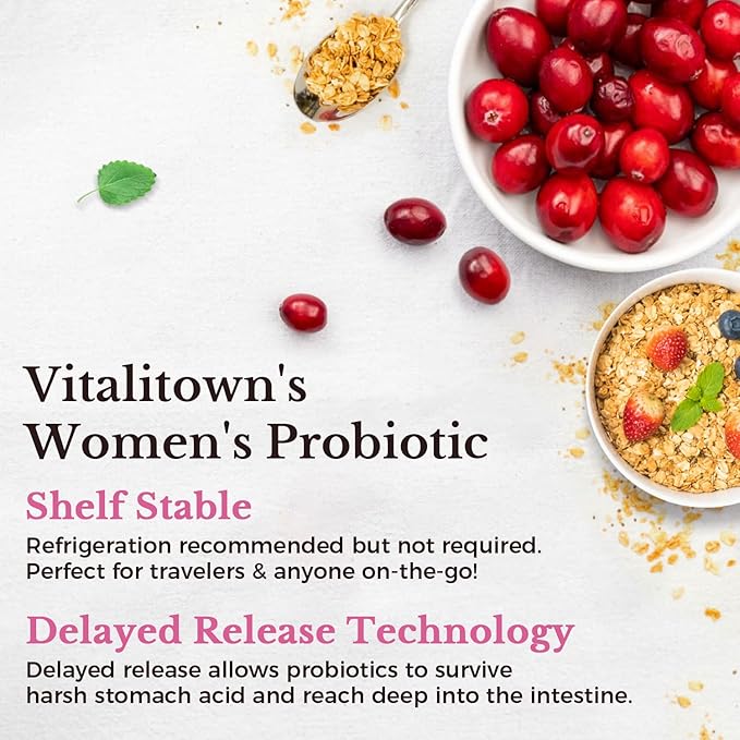Vitalitown Probiotics for Women 120 Billion CFUs, 30 Strains, with Prebiotics & Digestive Enzymes & Cranberry, Gut & Vaginal Health, Vegan 60 (Pack of 2) Delayed Release Caps