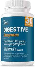 Dr. Tobias Digestive Enzymes Digestion Supplement with 18 Enzymes for Digestion and Gut Health | Includes Amylase Bromelain Lipase Lactase Protease Papain & More (30 Capsules 15 Servings)