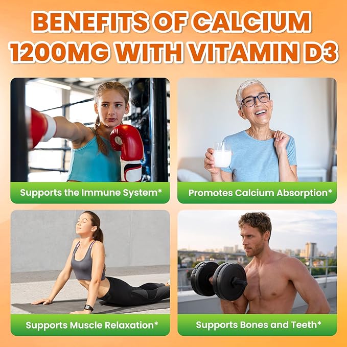 Calcium Citrate Gummies - 1200mg Calcium Gummies Supplements for Women & Men with Vitamin D3, K2, Magnesium, Zinc High Absorption for Bone, Muscle & Immune Support, Orange Flavor, 120 Count