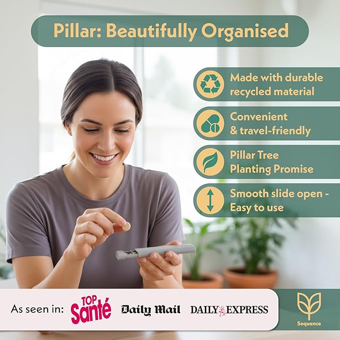 Pillar AM/PM Pill Box Organizer Two Times a Day | Aesthetic 7 Day Tablet Organizer 2 Times A Day | Beautiful Weekly Pill Box for Day and Night Medication (Off White)