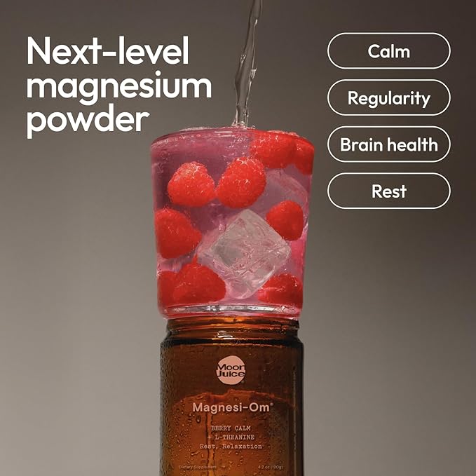 Moon Juice Magnesi-Om Magnesium Powder Supplement - Chelated Magnesium Complex + L-Theanine Blend for Rest, Relaxation & Regularity - Vegan, Non-GMO & No Sugar, Berry, 4.2 oz, 30 Servings