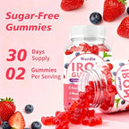 Iron Gummies for Women, Men & Kids, Vegan Iron Supplement with Vitamin C, B12, Folate for Energy Support & Immune Health, Sugar Free, 60 Gummies (Pack of 1)