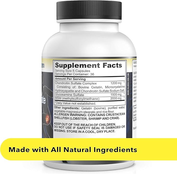 Glucosamine Chondroitin MSM Supplement for Joint & Bone Health - 120 Capsules | Joint Support & Discomfort Relief for Back, Knees, Hands
