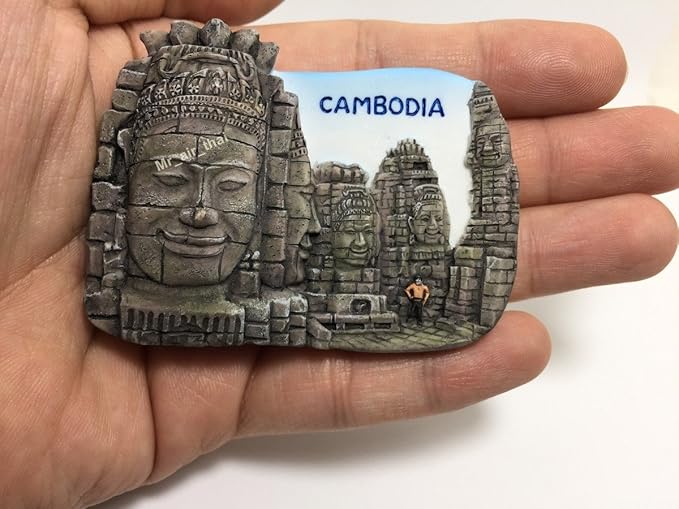 WitnyStore Tiny 2¾" Bayon Temple Angkor Thom Cambodia Magnet - Miniature Hand Made Resin 3D Asia Landmark Tourist Attractions Decorative Refrigerator Fridge Magnets Collectible Traveler Souvenir Gifts