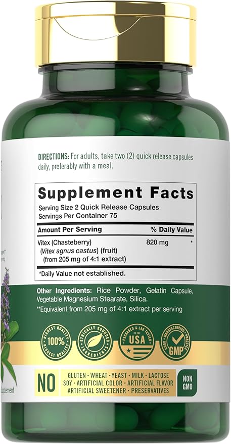 Carlyle Vitex Chasteberry Supplement | 150 Capsules | Vitex Agnus-Castus Fruit for Women | Non-GMO, Gluten Free