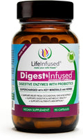 Life Infused Digestive Enzymes with Probiotics – 21 Plant-Based Enzymes with Bromelain, Papain, Amylase & Protease – Digestive Support for Gas & Bloating – 72 Trace Minerals & Herbs – Vegan – Capsules