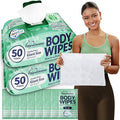 Body Wipes for Women, Extra Moist No Rinse Bathing Wipes (2pk), 100 XL Shower Cloths + 8 Deodorizing Bath Cloths - 10 x 11.5" Travel Size After Gym Cleaning Essentials, Toiletries for Womens Hygiene