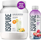 Isopure Clear Whey Isolate Citrus Lemonade Protein Powder 16 Servings + 1 Bottle of Clear Protein Water with Electrolytes, 15g Whey Protein Isolate, Zero Sugar, Mixed Berry, 20 fl oz Bottle