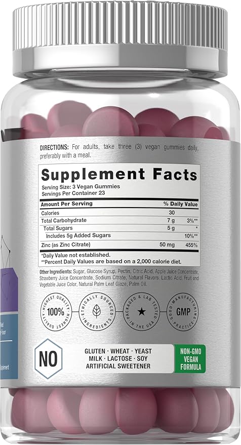 Horbäach Zinc Gummies | 50mg | 70 Count | Mixed Berry Flavor | Vegan, Non-GMO, Gluten Free Formula