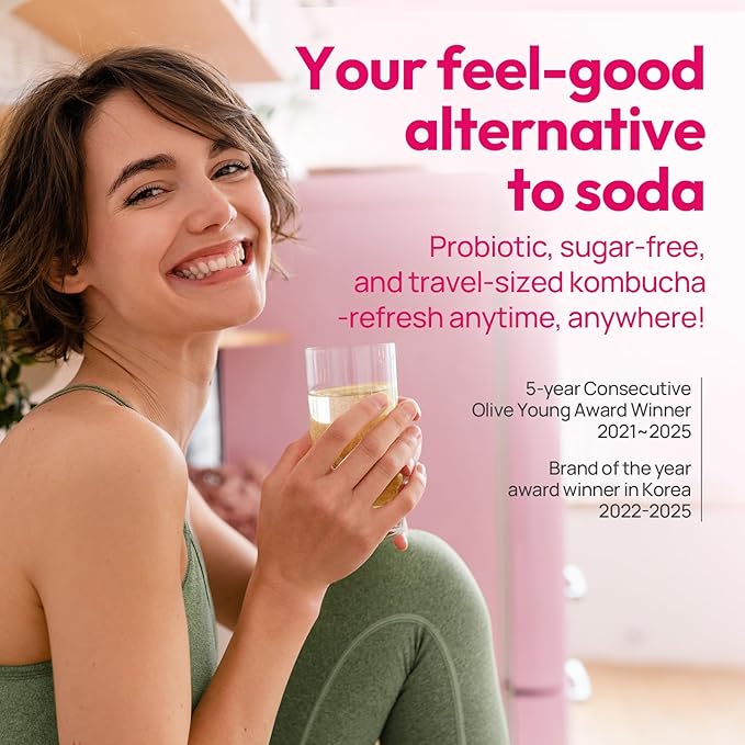 TEAZEN Berry Kombucha Tea, Hydration Drink Mix, Sugar Free, Live Probiotics & Prebiotics, 30 Sticks, 5.29oz