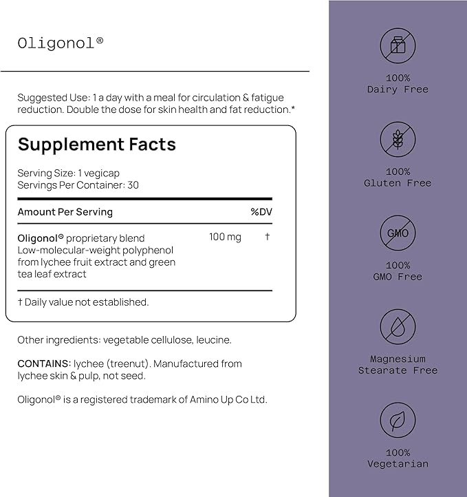 Quality of Life Oligonol Premium Anti Aging Supplement - Promotes Cardiovascular Health, Circulation & Youth, Includes Antioxidants - Lychee Fruit Extract - 30 Vegicaps (Pack of 2)