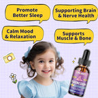 Kids Magnesium Liquid Drops-Magnesium Glycinate Liquid for Kids Supplement-w/L-theanine, Omega-3, Vitamin B6, D3 - for Sleep, Relaxation, Brain, Bones - Mango Flavor, 4 Fl Oz