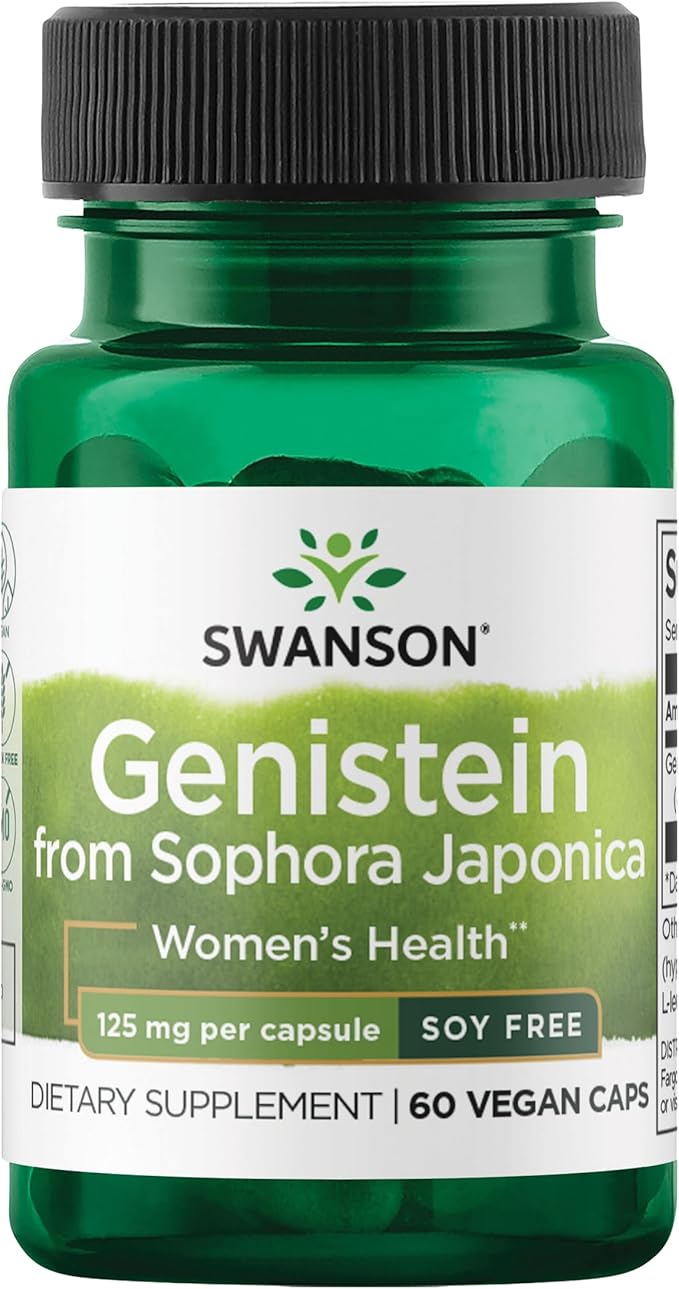 Swanson Soy-Free Genistein Plant-Based Supplement for Women Seeking Hormonal Balance, Bone, and Cardiovascular Support - 125 mg (60 Vegan Capsules)