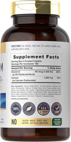 Carlyle Calcium 1200mg with Vitamin D3 | 300 Caplets | Non-GMO, Gluten Free, and Vegetarian Supplement