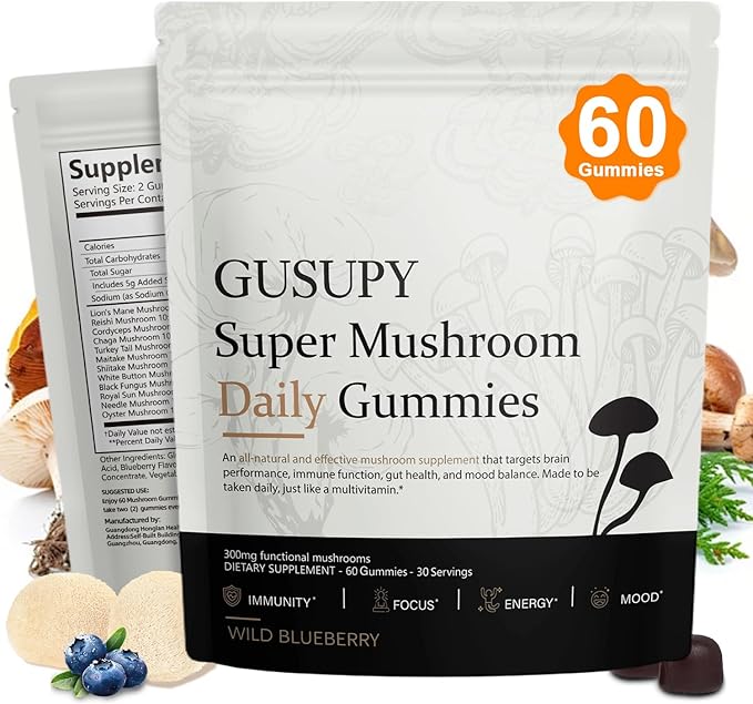 Lions Mane Mushroom Supplement Gummies - All-in-One Daily Mushroom Supplement Gummy, 12 Mushroom Blend Cordyceps, Chaga, Reishi, Herbal Brain Supplement for Cognitive, Memory & Focus,60 Gummies