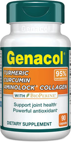 Genacol Turmeric Curcumin, Ultra-Hydrolyzed Collagen Peptides Supplement with Black Pepper Extract (BioPerine), Soothe Your Joints, Enhanced Absorption, 90 Capsules (30-Day Supply)