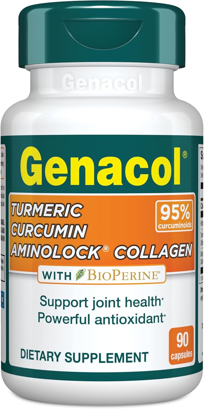 Genacol Turmeric Curcumin, Ultra-Hydrolyzed Collagen Peptides Supplement with Black Pepper Extract (BioPerine), Soothe Your Joints, Enhanced Absorption, 90 Capsules (30-Day Supply)