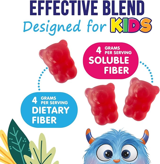 Fiber Gummies for Kids - Dietary Fiber 4g Per Serving - Daily Kids Fiber Gummy Supplement - Soluble Inulin Prebiotic Gummy for Digestive Health Support - Plant-Based Regularity Support - 60 Gummies